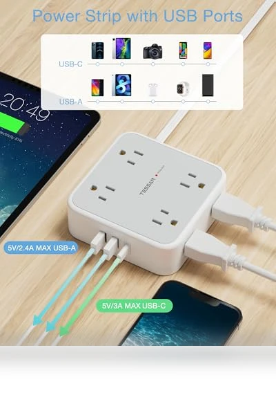 Flat Plug Power Strip Surge Protector — Power Solutions & Surge Protection, TESSAN
