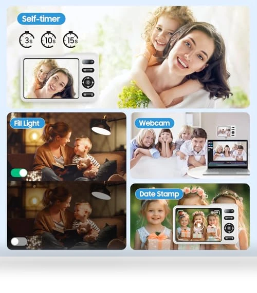 64MP FHD Dual Lens Autofocus Point and Shoot Digital Camera — Compact Digital Cameras, TZZPL