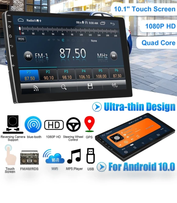 10-inch Car Stereo Multimedia Android 10 Quad-Core Touchscreen Radio WIFI MP5 Player GPS Navigation Video — Stereo Receivers, Pro DIY Tool