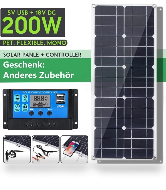 18W 200W Monocrystalline Solar Panel Dual 12V/5V DC Outdoor RV Rechargeable Kit — Renewable Energy Solutions, PRO Global