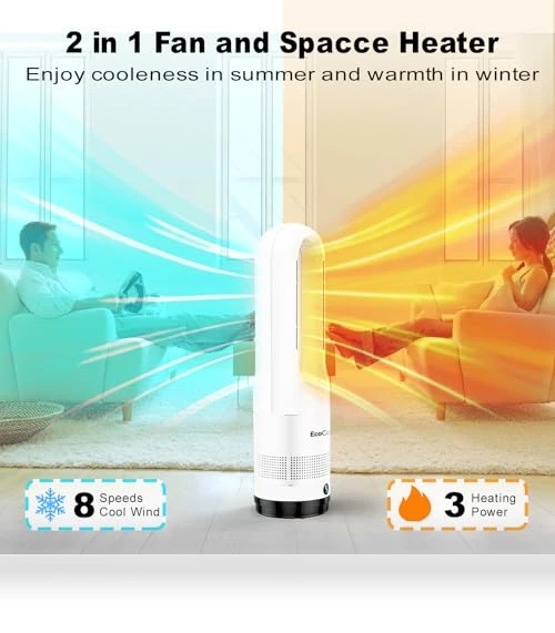 Bladeless Tower Fan with Heater Combo — Stand Fans, Ecocomfy
