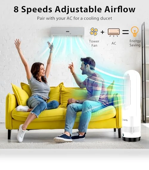 Bladeless Tower Fan with Heater Combo — Stand Fans, Ecocomfy