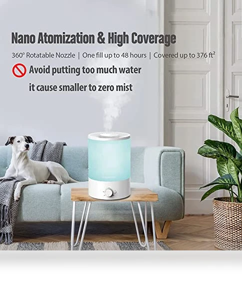 Cool Mist Humidifier with Top Refill and Night Light — Air Moisturizers, MEGAWISE