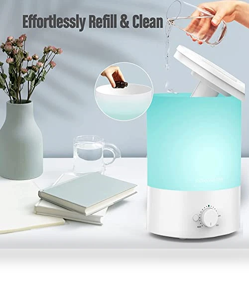 Cool Mist Humidifier with Top Refill and Night Light — Air Moisturizers, MEGAWISE