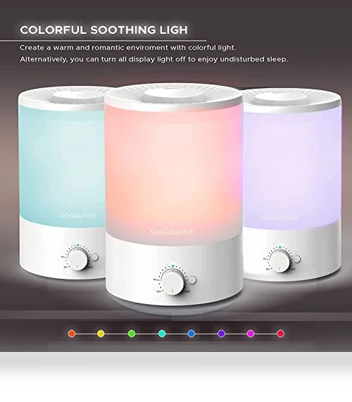 Cool Mist Humidifier with Top Refill and Night Light — Air Moisturizers, MEGAWISE