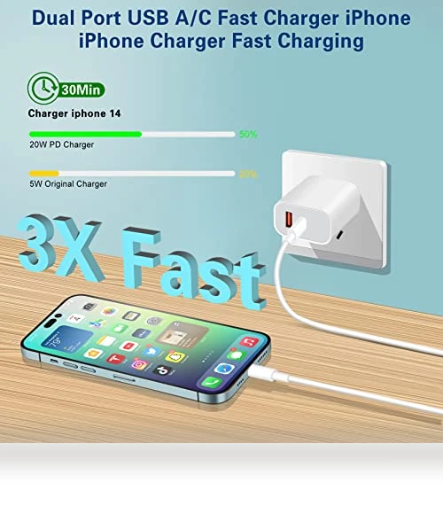 Dual Port Fast Charger with 10FT USB-C to Lightning Cable — Chargers, Shenzhen Liuri Technology Co.,Ltd.