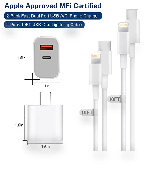 Dual Port Fast Charger with 10FT USB-C to Lightning Cable — Chargers, Shenzhen Liuri Technology Co.,Ltd.