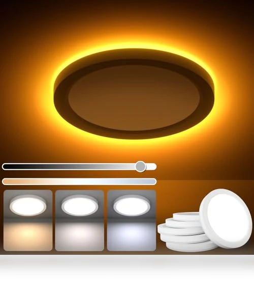 LED Flush Mount Ceiling Fixture with Night Light — Overhead Lighting, JTT