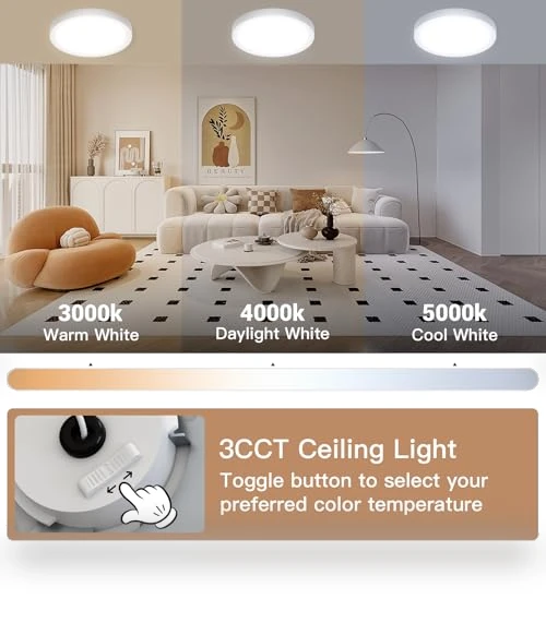 LED Flush Mount Ceiling Fixture with Night Light — Overhead Lighting, JTT