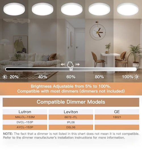 LED Flush Mount Ceiling Fixture with Night Light — Overhead Lighting, JTT