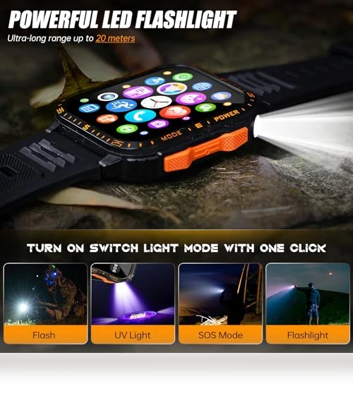 Military Smart Watch with LED Flashlight/UV Light — Smartwatches, LaNikar