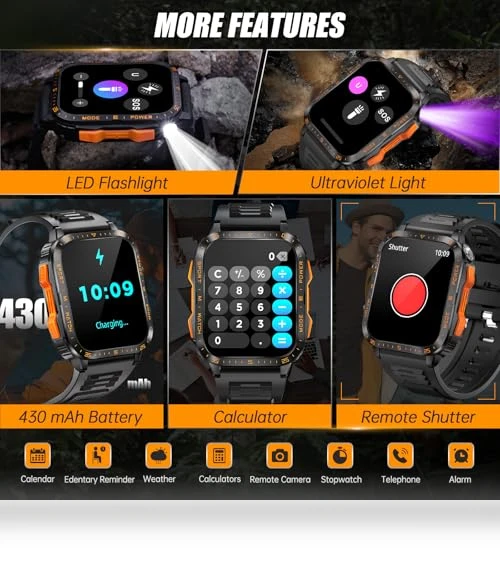 Military Smart Watch with LED Flashlight/UV Light — Smartwatches, LaNikar