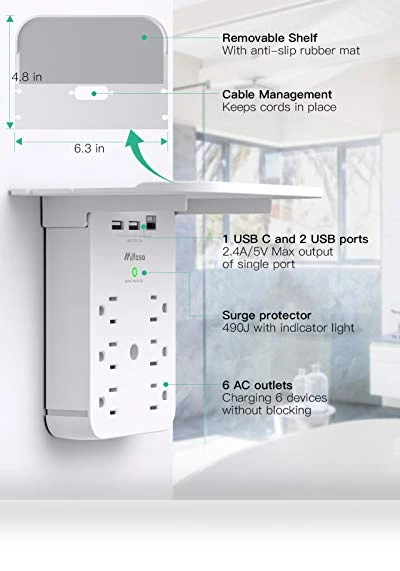 Wall Outlet Extender with Surge Protector — Multi-Outlets, mifaso