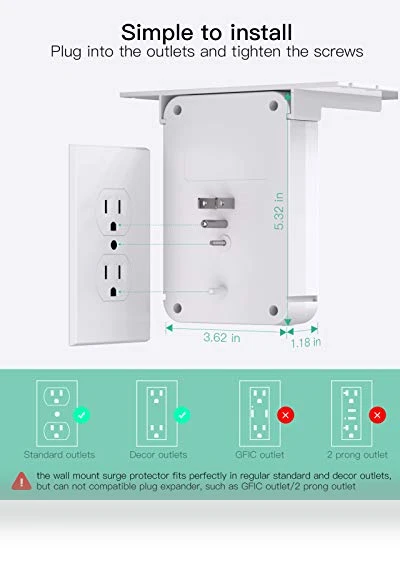 Wall Outlet Extender with Surge Protector — Multi-Outlets, mifaso
