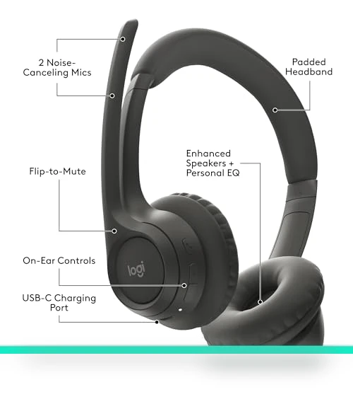 Wireless Bluetooth Headset with Noise-Canceling Microphone — Headsets, Logitech