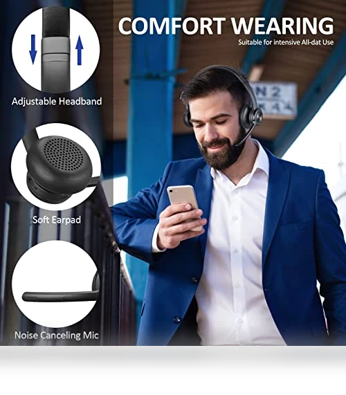 Wireless Headphones with Noise Cancelling Microphone — In-Ear Headphones, EKVANBEL