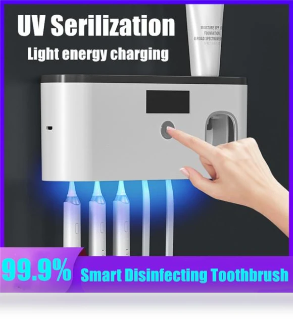 UV Toothbrush Holder with Smart Toothpaste Dispenser — Toothbrush Holders, Easy Beauty Home