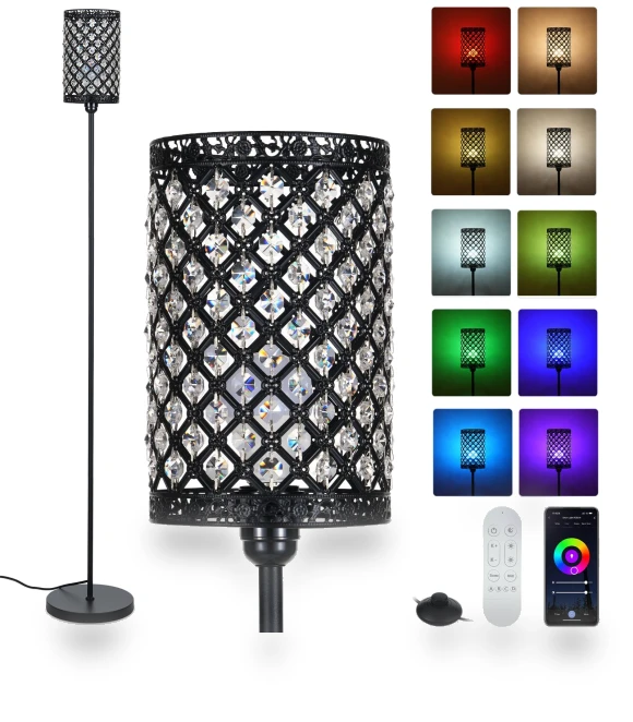 Modern Crystal Floor Lamp with RGB Color Changing Light — Overhead Lighting, TOMTOP JMS