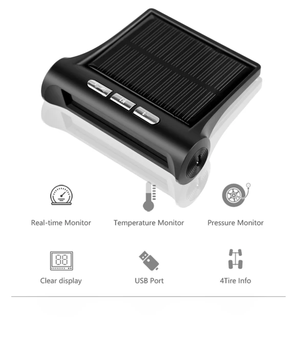 Solar Powered Wireless Car Tire Pressure Monitoring System — TPMS Sensor Replacements, Cars Auto Home