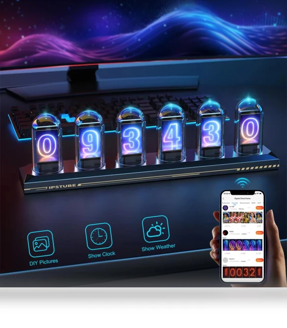 Digital Tube Clock with Bluetooth/WiFi APP Control — Alarms & Clocks, Rybakov Home Lighting
