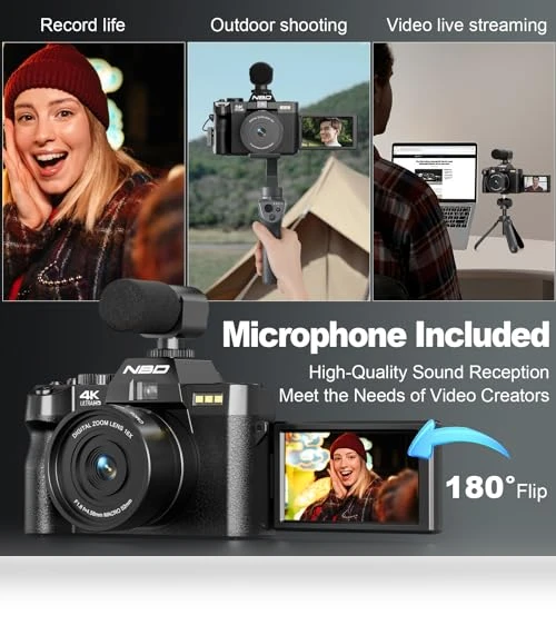 4K Vlogging Camera with Flip Screen — Compact Digital Cameras, NBD