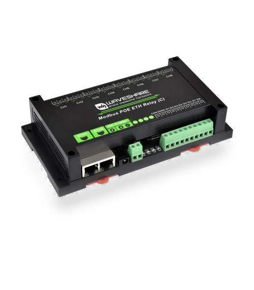 Industrial Dual Ethernet Ports 8-ch Relay Module — IO Modules, Waveshare