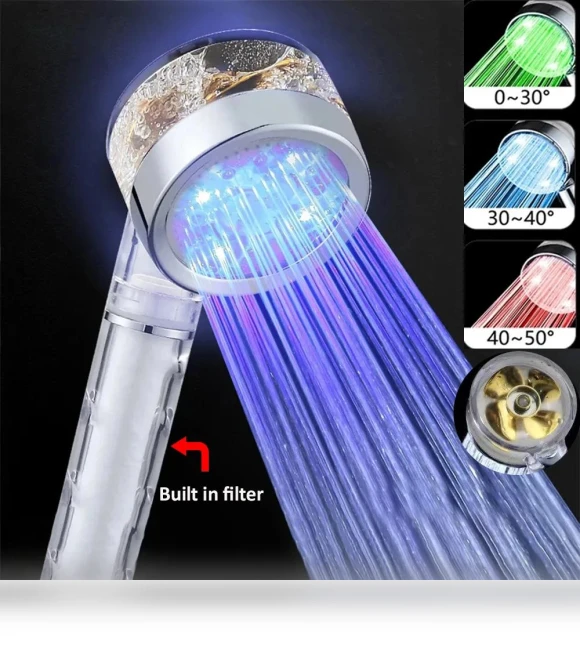 LED Temperature Sensing Shower Head with Filter — Fixed, DC-HOME-4