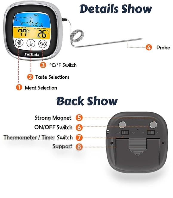 Digital Meat Thermometer with Touch Screen — Instant-Read, Daily necessities-V