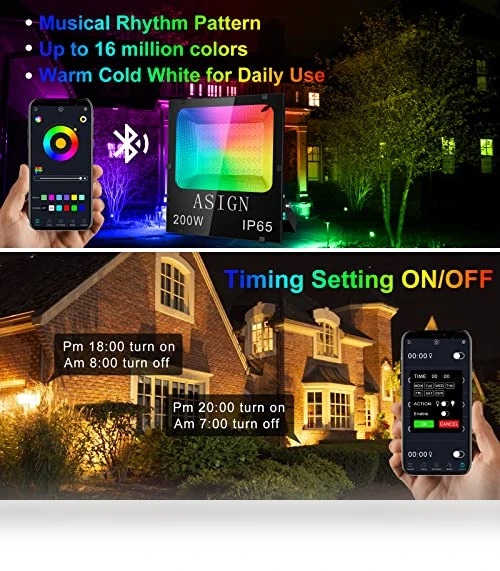 Bluetooth Control RGB LED Floodlight — Outdoor Security & Flood Lighting, ASIGN