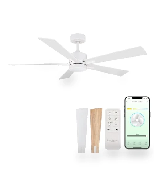 Smart 5-Blade Ceiling Fan with LED Light Kit — Ceiling Fan Lighting Solutions, East Grove Home