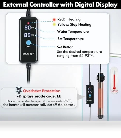 Submersible Aquarium Heater with Digital Display — Heaters & Chillers, Orlushy
