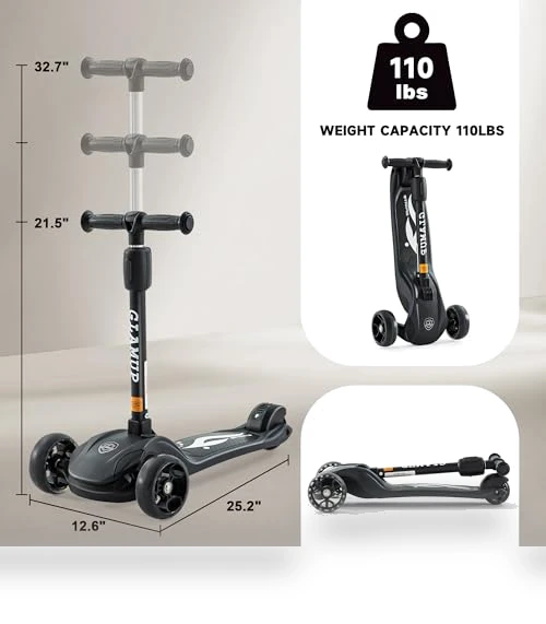 Adjustable Height Kids Scooter with LED Lights — Push Scooters, GLAMUP
