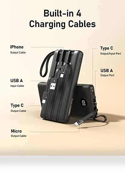 Portable Charger with Built-in Cables — Mobile Power Solutions, VEEKTOMX