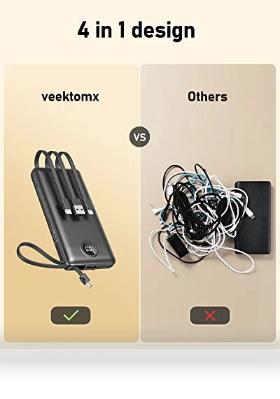 Portable Charger with Built-in Cables — Mobile Power Solutions, VEEKTOMX