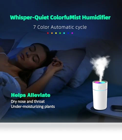 Portable Mini Humidifier with 7-color Lights — Air Moisturizers, YYFWND