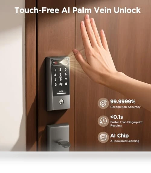 AI Palm Vein Smart Lock with Built-in Doorbell — Smart Home Security, TCL