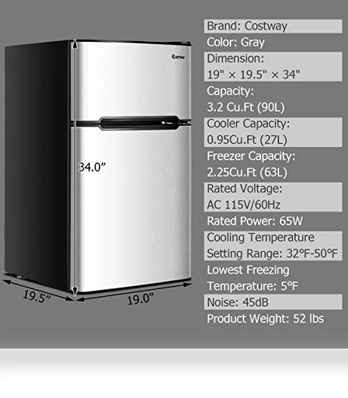 Compact Refrigerator with Freezer — Mini Fridges, COSTWAY
