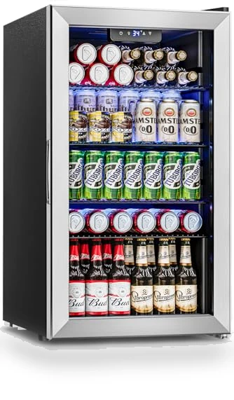 Mini Fridge Glass Door Beverage Cooler — Mini Fridges, Feelfunn