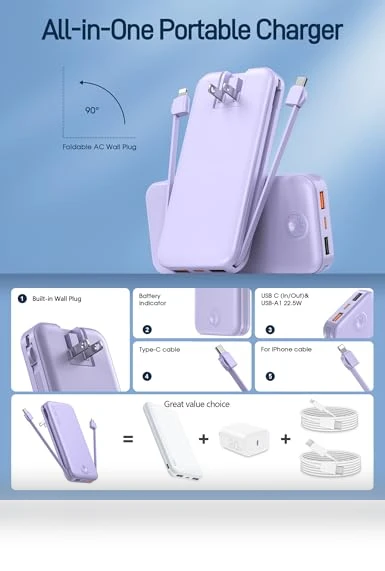 Portable Charger with Built in Cable and AC Wall Plug — Chargers, Dongguan Xionel Electronic Technology Co., Ltd