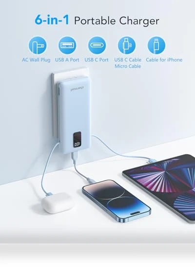 Portable Charger with Built-in Cables & Wall Plug — Chargers, Charmast