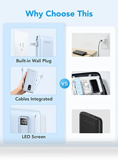 Portable Charger with Built-in Cables & Wall Plug — Chargers, Charmast