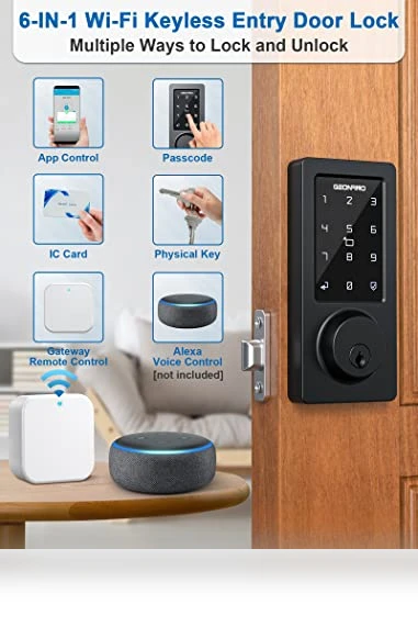 WiFi & Bluetooth Smart Lock with Keyless Entry — Smart Home Security, GEONFINO