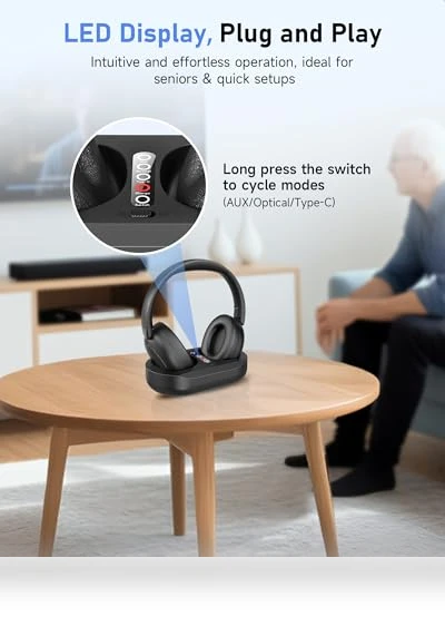 Wireless Headphones for TV Watching — Over-Ear Headphones, LORA