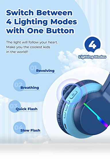 Kids Bluetooth Headphones with LED Lights — Over-Ear Headphones, iClever