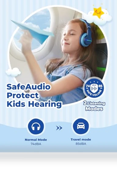 Kids Bluetooth Headphones with LED Lights — Over-Ear Headphones, iClever