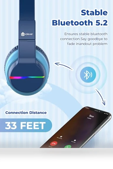 Kids Bluetooth Headphones with LED Lights — Over-Ear Headphones, iClever