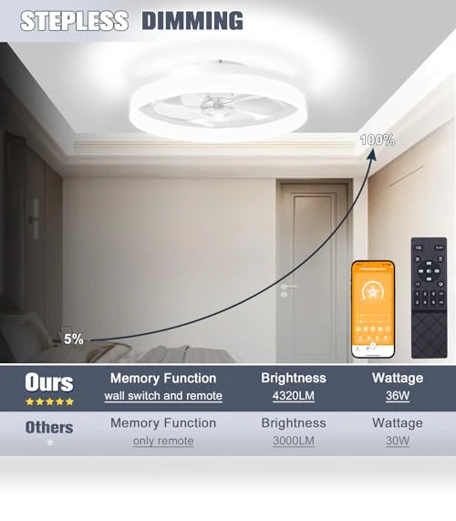 Low Profile Ceiling Fan with Lights and Remote — Ceiling Fan Wall Controls, VOLISUN