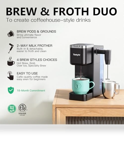 Single Serve Coffee Maker with Detachable Milk Frother — Coffee Makers, Tastyle