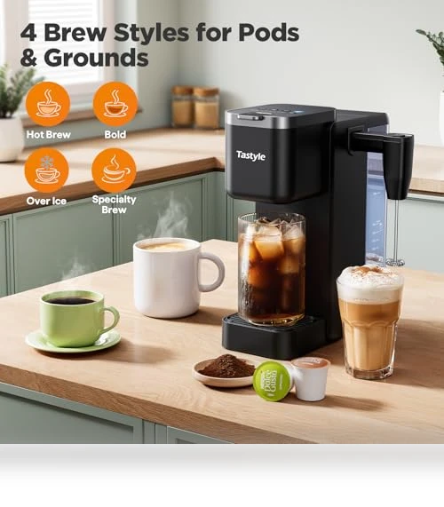 Single Serve Coffee Maker with Detachable Milk Frother — Coffee Makers, Tastyle