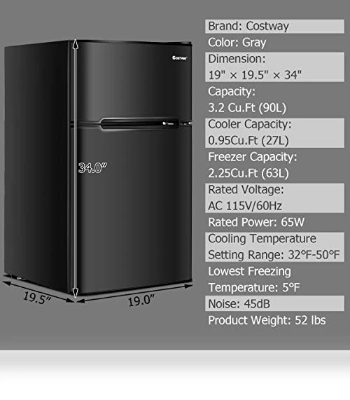 Compact Refrigerator with Freezer — Mini Fridges, COSTWAY